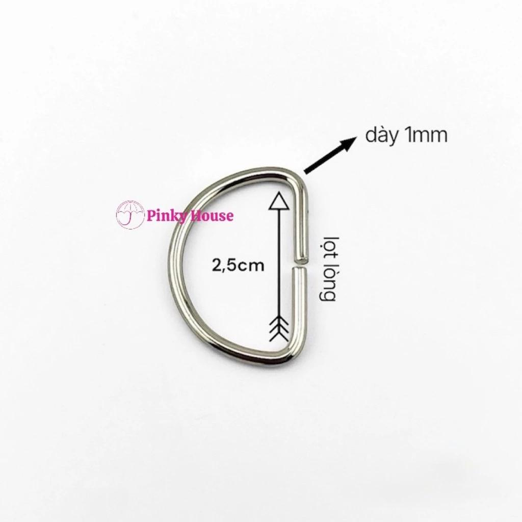 [ Giá sỉ ] Khoen chữ D, khoen D, móc D 2.5cm màu bạc loại mỏng dày 1mm phụ kiện làm túi xách và đồ handmade Pinky Shop