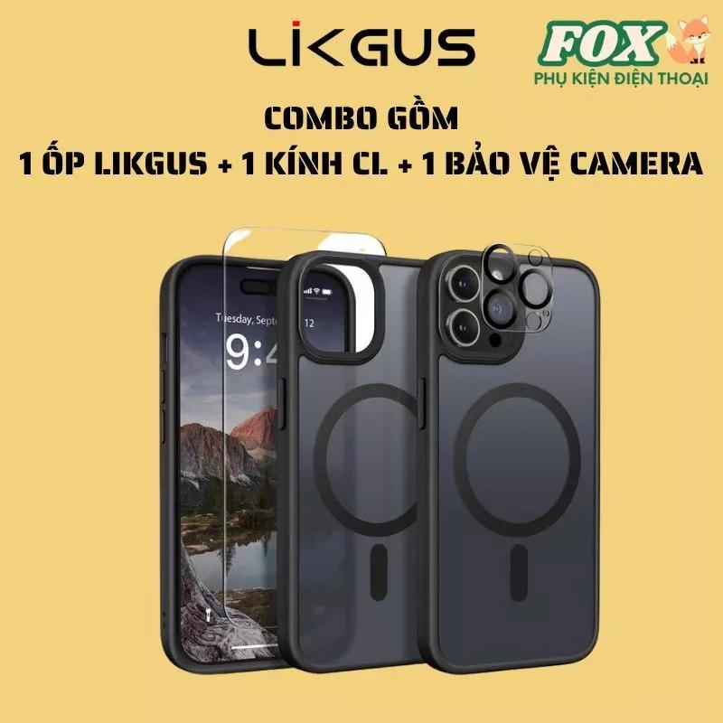 ????? - Ốp LIKGUS Nhám Sạc Không Dây Chống Sốc + Bảo Vệ Camera 9H + Kính Cường Lực 3D Trong Suốt