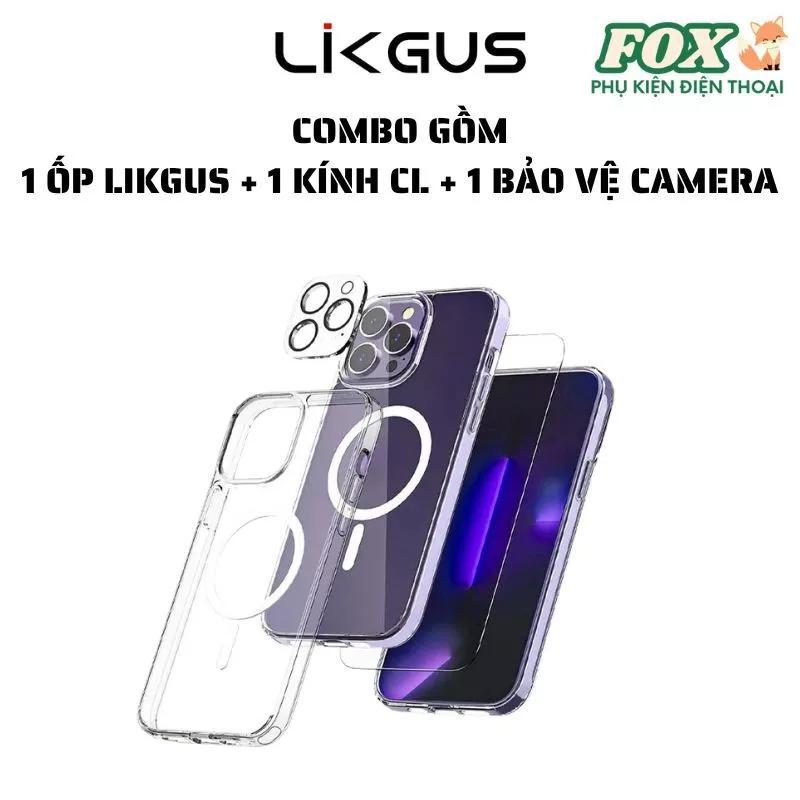 ????? - Ốp LIKGUS Trong Suốt Sạc Không Dây Siêu Mỏng Không Ố Vàng + Kính Cường Lực 3D Trong Suốt + Bảo Vệ Camera 9H