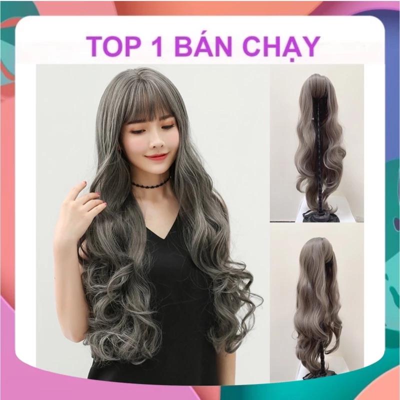 ? TÓC GIẢ NGUYÊN ĐẦU XOĂN DÀI XÁM KHÓI CÓ MÁI LƯỚI HOA CAO CẤP ? TẶNG LƯỚI TRÙM TÓC THẬT