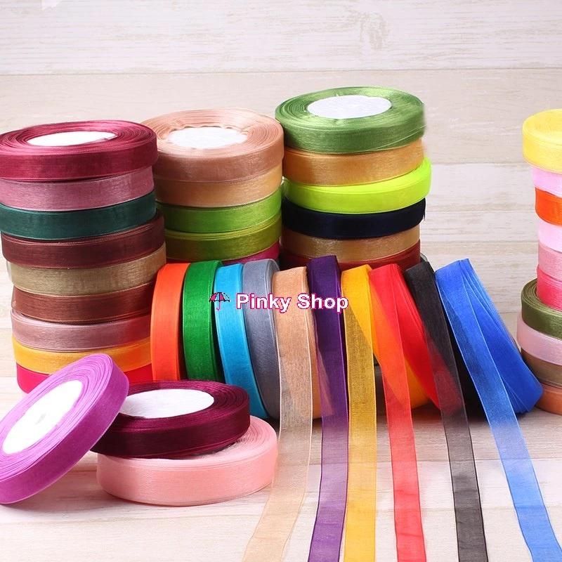 [1 Cuộn] Ruy băng voan lưới 2cm cuộn 45m giá rẻ nhiều màu làm hoa, làm nơ, phụ kiện tóc handmade Pinky Shop