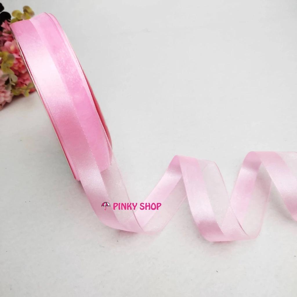 [1 Cuộn] Ruy băng voan và lụa 2cm cuộn 45 mét giá rẻ màu hồng nhạt làm hoa, làm nơ, phụ kiện tóc handmade Pinky Shop