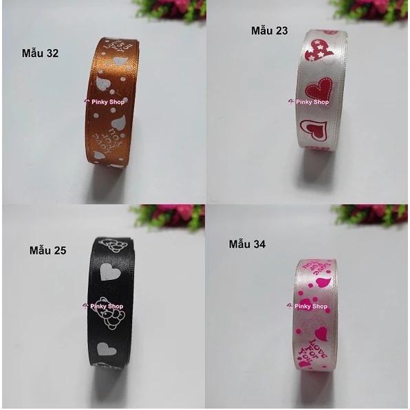 [1 mét] Ruy băng họa tiết, trái tim đẹp 2cm lụa, vải, satin cuộn 1m giá rẻ làm nơ, phụ kiện handmade Pinky Shop