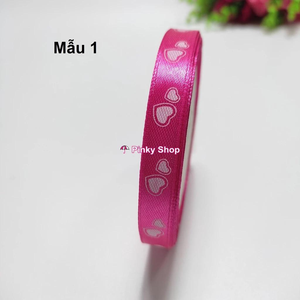 [1 mét] Ruy băng họa tiết trái tim, ngôi sao bản 1 cm lụa vải nhiều màu Pinky Shop