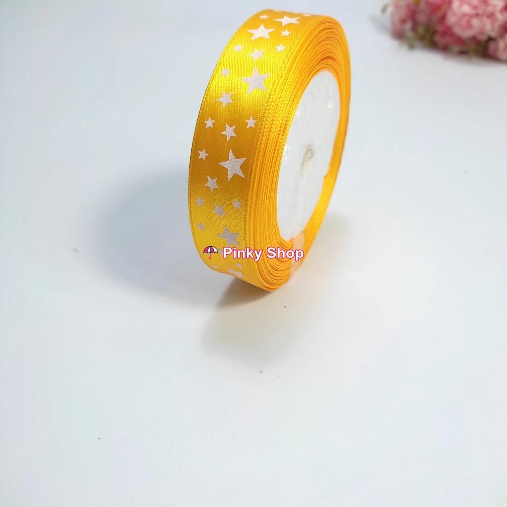 [1 mét] Ruy băng lụa vải satin họa tiết ngôi sao 2cm dùng làm nơ, cột tóc, gói quà, bó hoa phụ kiện handmade Pinky Shop