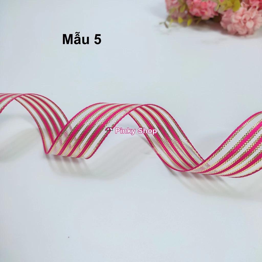 [1 mét] Ruy băng sọc viền nhũ kim 2.5cm nhều loại làm nơ kẹp tóc phụ kiện handmade Pinky Shop
