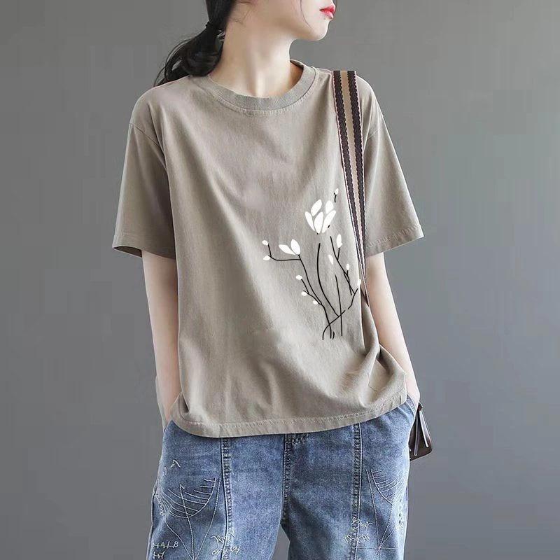 100% Cotton Phong Cách Mới Plus Kích Thước Quần Áo Nữ mmt Áo Sơ Mi Tay Ngắn Mùa Hè Quần Áo j Đơn Giản Phù Hợp Với Tất Cả Trận Đấu Rời Ôm Hơn Nhìn Bao Bụng Nửa Tay 90kg T