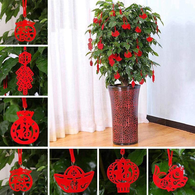 8 Chiếc Năm Mới Cây Cảnh Mặt Dây Chuyền Màu Đỏ Đèn Lồng Hình Trang Trí Sáng Tạo Lễ Hội Mùa Xuân Tiếp Liệu