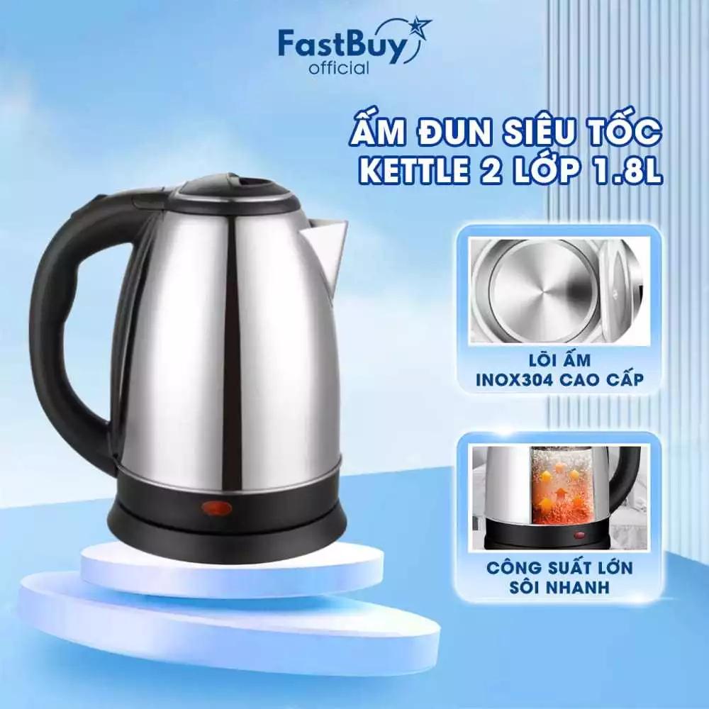 Ấm Đun Nước Siêu Tốc Inox Electric Kettle 1,8L , Ấm Siêu Tốc 2 lớp Tự Ngắt Khi Sôi An Toàn