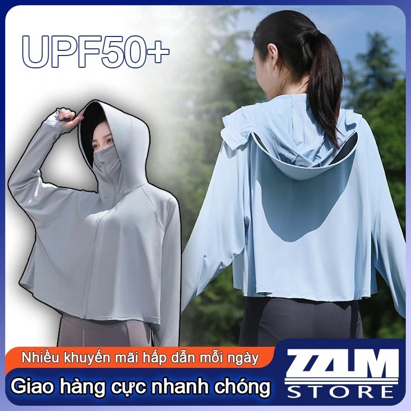 Áo Chống nắng nữ Điều Hoà Chống Tia UV UPF50+ vải thun lạnh có mũ rộng vành dáng ngắn croptop công nghệ nhật bản A100