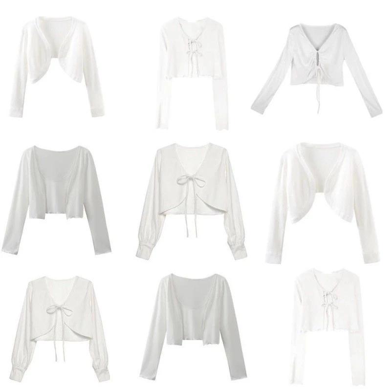 Áo len chống nắng Ice Silk, áo khoác tay đèn lồng phong cách ngắn mùa hè