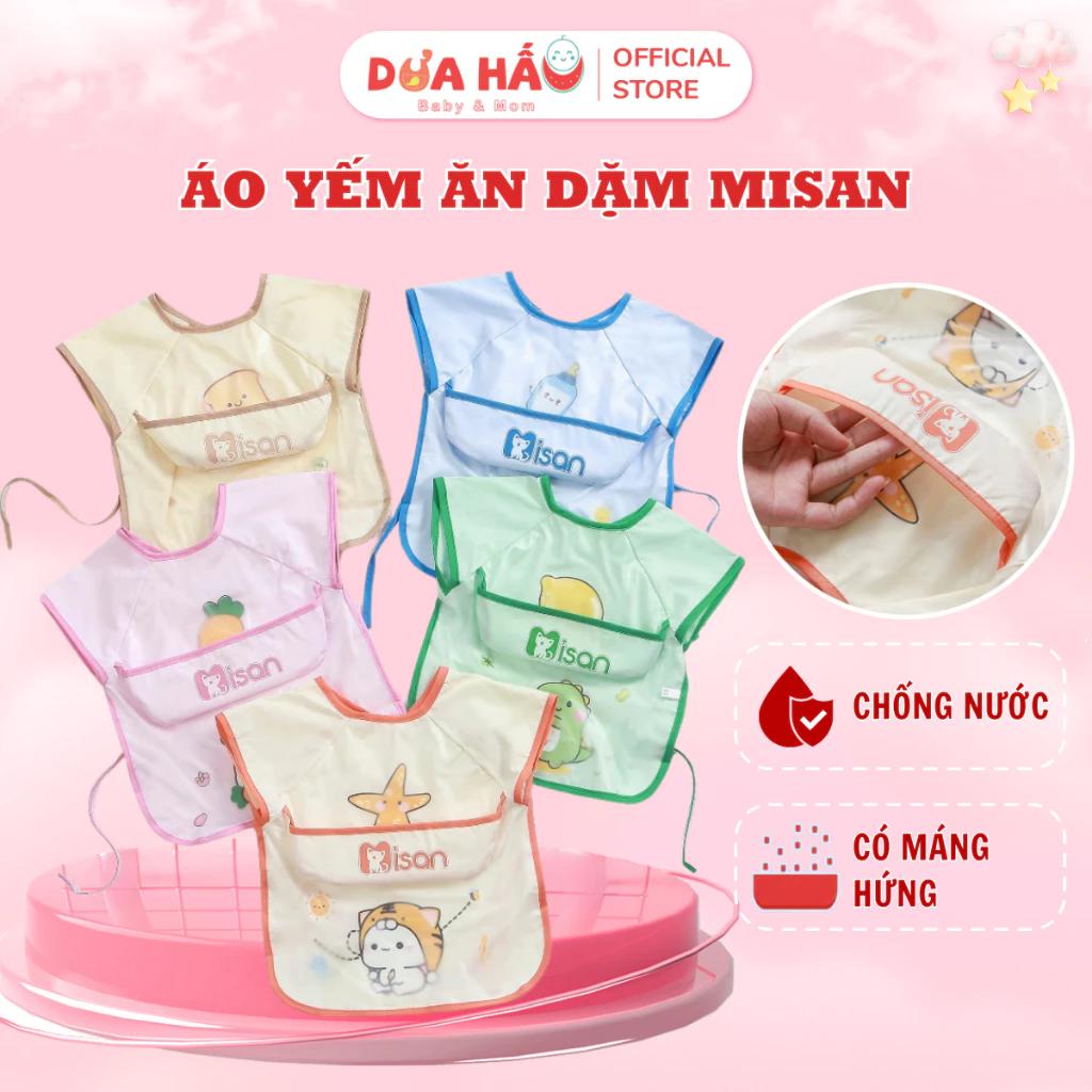 Áo Yếm Ăn Dặm Cộc Tay MISAN, Áo Yếm Có Máng Hứng Chống Thấm sạch sẽ, Có Dây Điều Chỉnh Đô Rộng