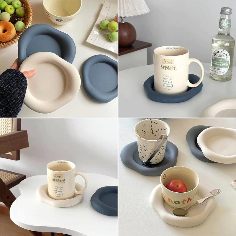 Bắc Âu ​Coaster cốc không đều Tấm cách nhiệt màu xanh trắng Đế lót ly hình đám mây đơn giản
