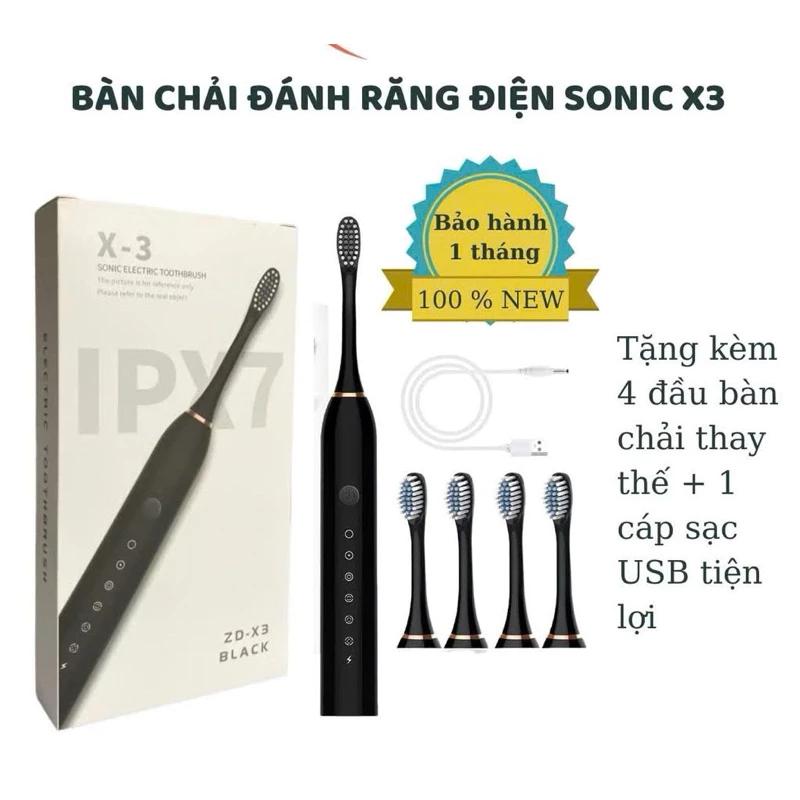Bàn chải điện tự động lông siêu mềm kèm 6 đầu bàn chải thay thế sử dụng pin sạc cổng usb 6 tốc độ SonicX3