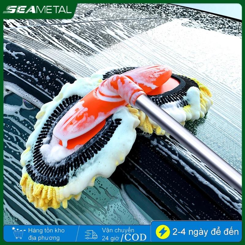 Bàn chải làm sạch ô tô SEAMETAL Bàn chải rửa xe hai đầu xoay 360 có thể xoay được với bàn chải làm sạch tay cầm bằng nhôm có thể mở rộng