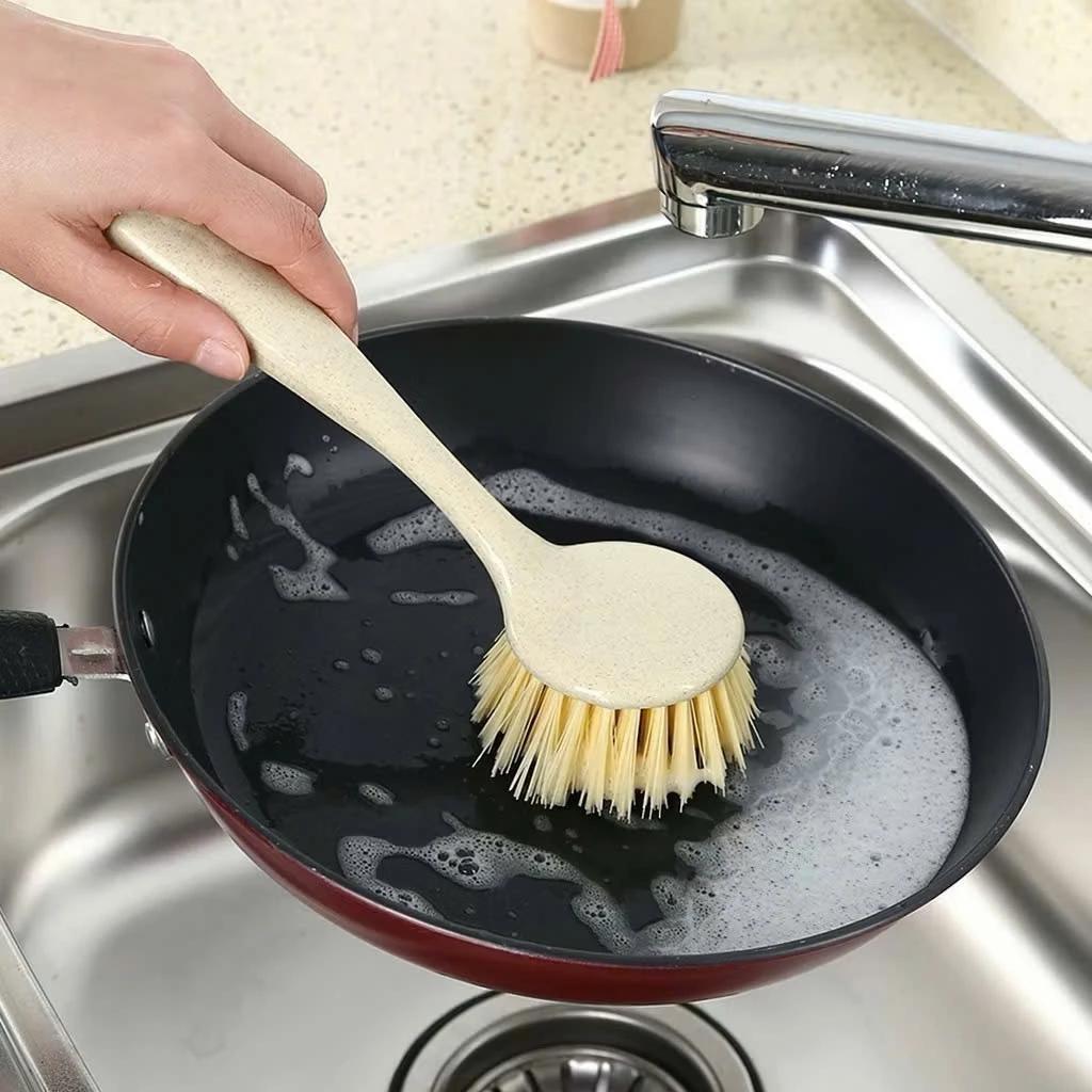 Bàn Chải Vệ Sinh Nhà Bếp Tay Cầm Dài - cây chà xong nồi đầu Tròn [CỌ THÂN MẠCH - ĐẦU TRÒN]