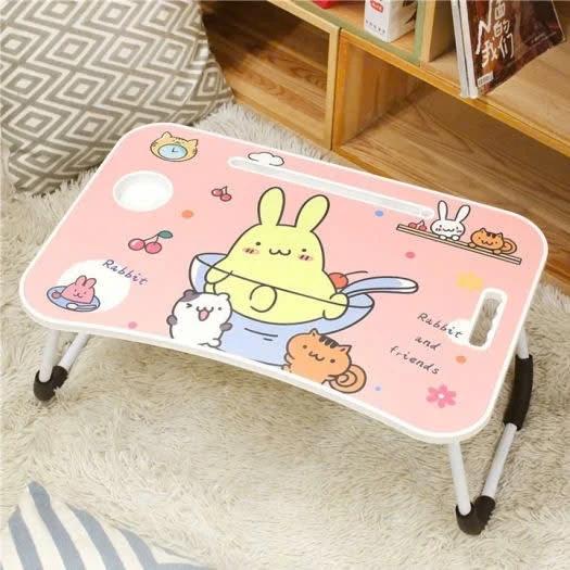 Bàn học gấp gọn in 5D nhiều hình 40x60cm - bàn học cho bé có khe cắm điện thoại khay đựng nước mặt bàn gỗ chân sắt rộng