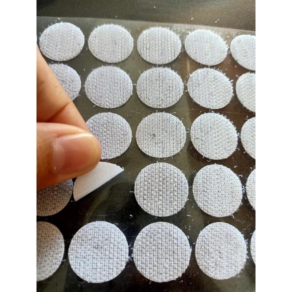 Băng dính gai tròn (màu Trắng) [sỉ 100 cặp] velcro nhám, miếng dán xé có keo, 2 mặt, nguyên liệu handmade Pinky shop