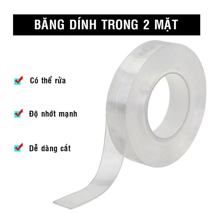 Băng keo dán 2 mặt nano trong suốt dài 3 mét, băng keo trong suốt có thể tái sử dụng