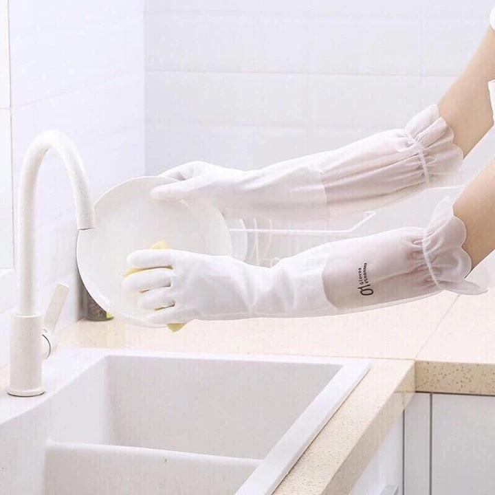 Bao tay cao su rửa chén bát, Găng tay HƯƠU LOẠI DÀI có bo chun tránh tụt, găng tay đa năng - Siêu dai, siêu bền