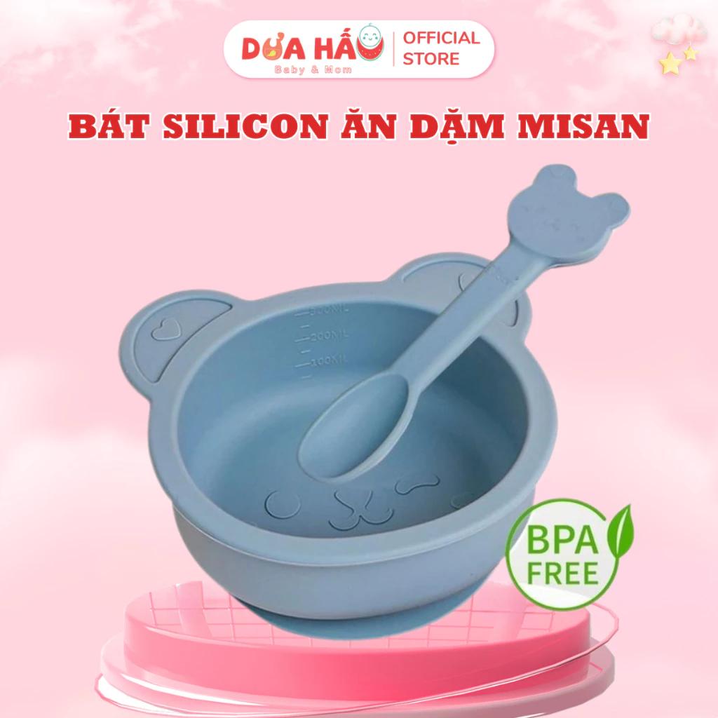 ￼Bát ( Chén ) Ăn Dặm Silicon MISAN - Kèm Thìa Hình Gấu Có Đế Hít Chống Đổ Cho Bé Tập Ăn Dặm Phong Cách Hàn Quốc