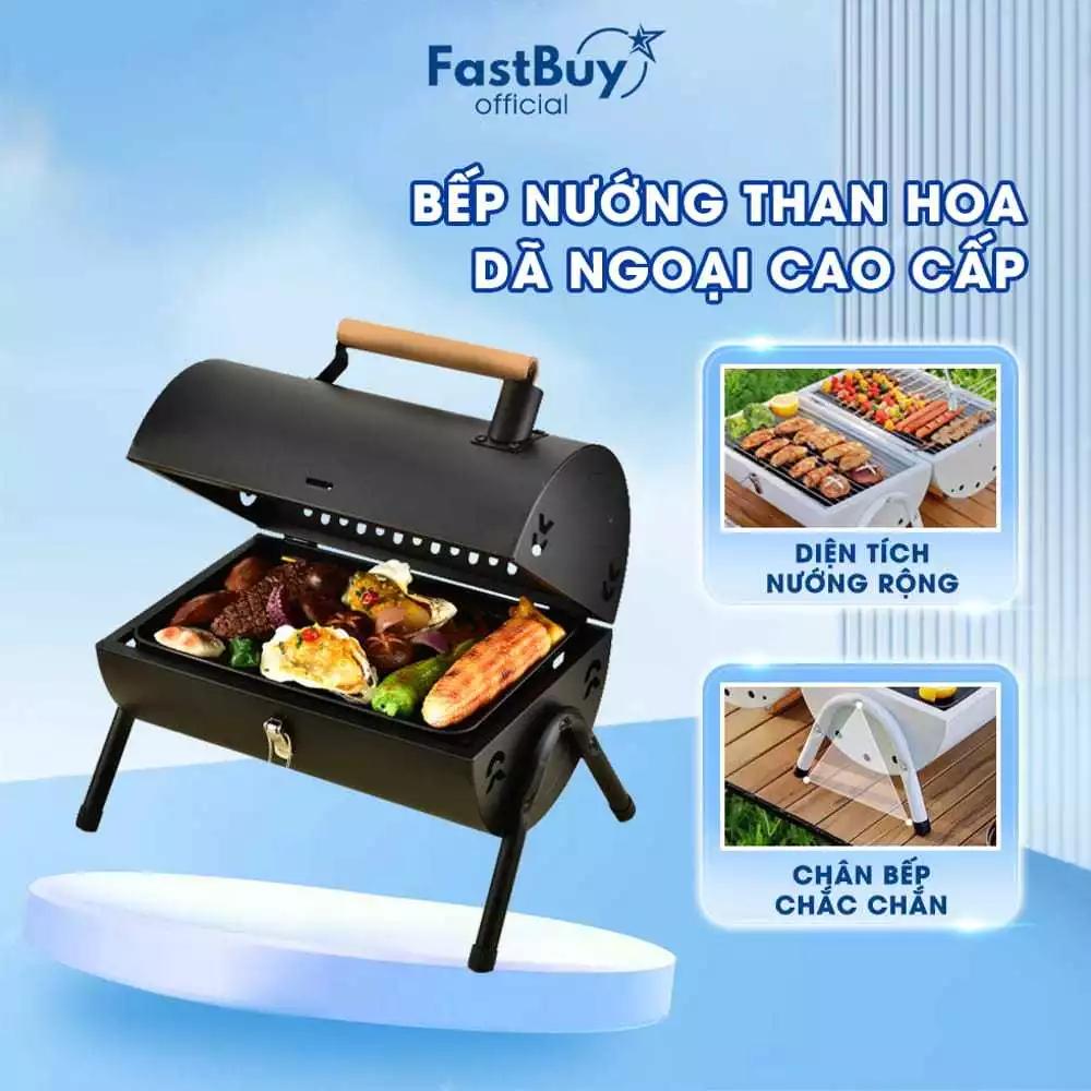 Bếp Nướng Than Dã Ngoại Ngoài Trời Chất Thép Không Gỉ, Kèm Vỉ Nướng Inox, Khay Đựng Than, Nướng Thịt Siêu Ngon