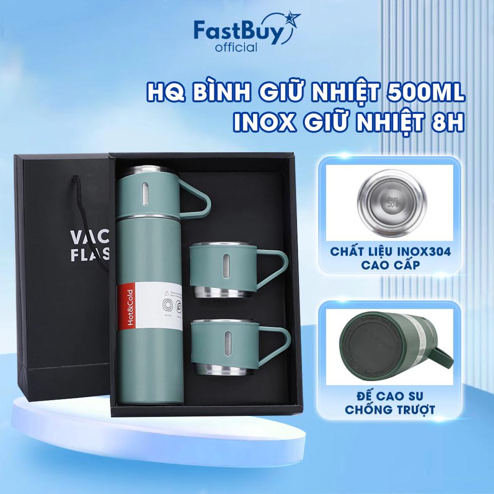 Bình Giữ Nhiệt Cao Cấp 500ML Cao Cấp Lõi Inox Giữ Nhiệt Hơn 8 TiếngTặng Kèm 2 Cốc, Fullbox Làm Quà Tặng Sang Trọng