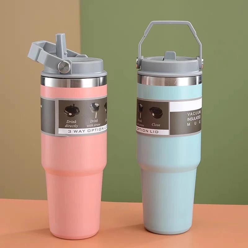 Bình giữ nhiệt quai xách TUMI 900ML kèm ống hút tiện lợi, Ly inox giữ nhiệt 5-6h nóng lạnh, Cốc giữ nhiệt Inox