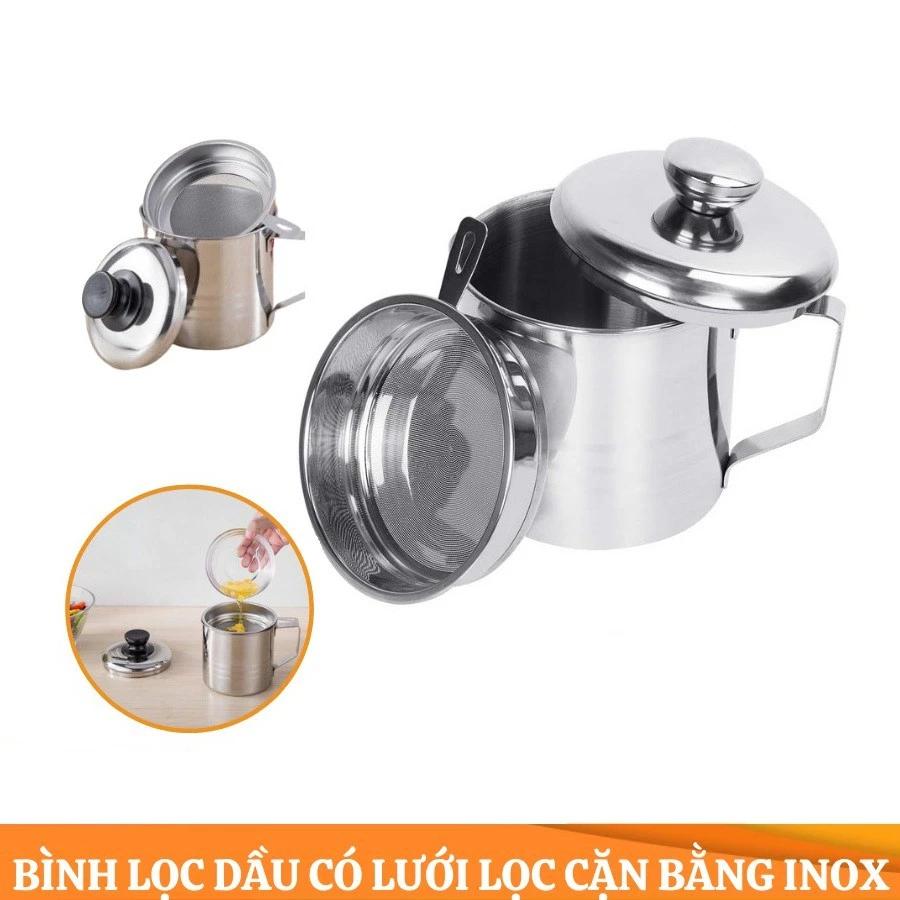 Bình lọc dầu ăn có lưới lọc cặn bằng INOX 304 không gỉ cao cấp