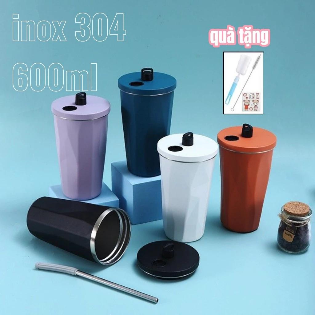 Bình Nước Cách Nhiệt Chân Không 600ml - Bình Giữ Nhiệt Bằng Inox Không Gỉ Màu gradient + tặng phụ kiện vệ sinh