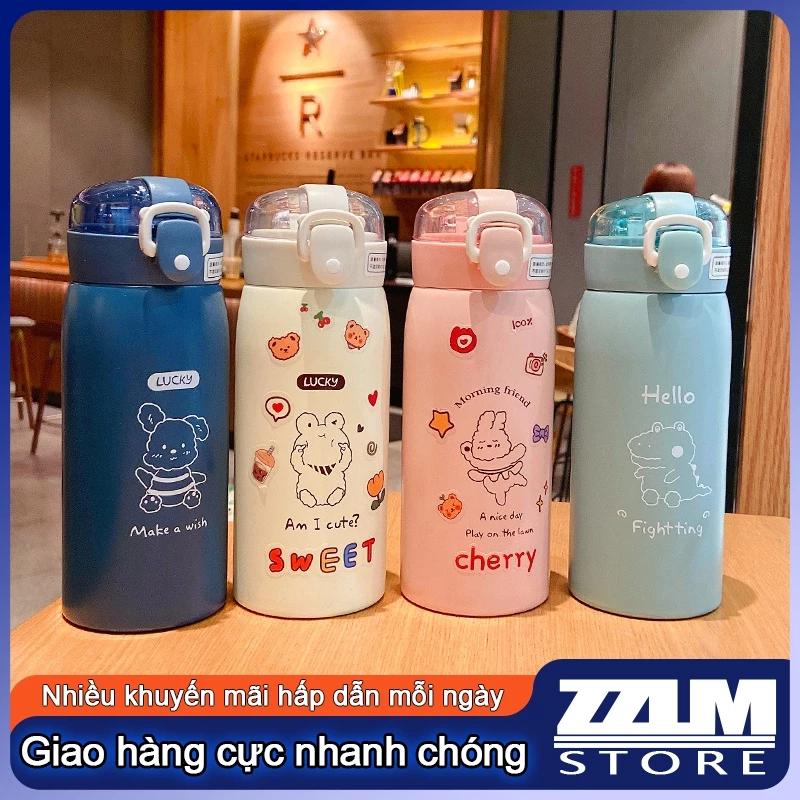 Bình Nước Giữ Nhiệt Có Ống Hút Dễ Thương 500Ml Cho Trẻ Em Nữ Bình Thể Thao Cầm Tay Bình Nước Bằng Thép Không Gỉ