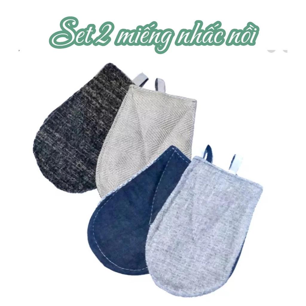 Bộ 2 Miếng Nhấc Nồi Cách Nhiệt VẢI BỐ, vắt xoong nồi
