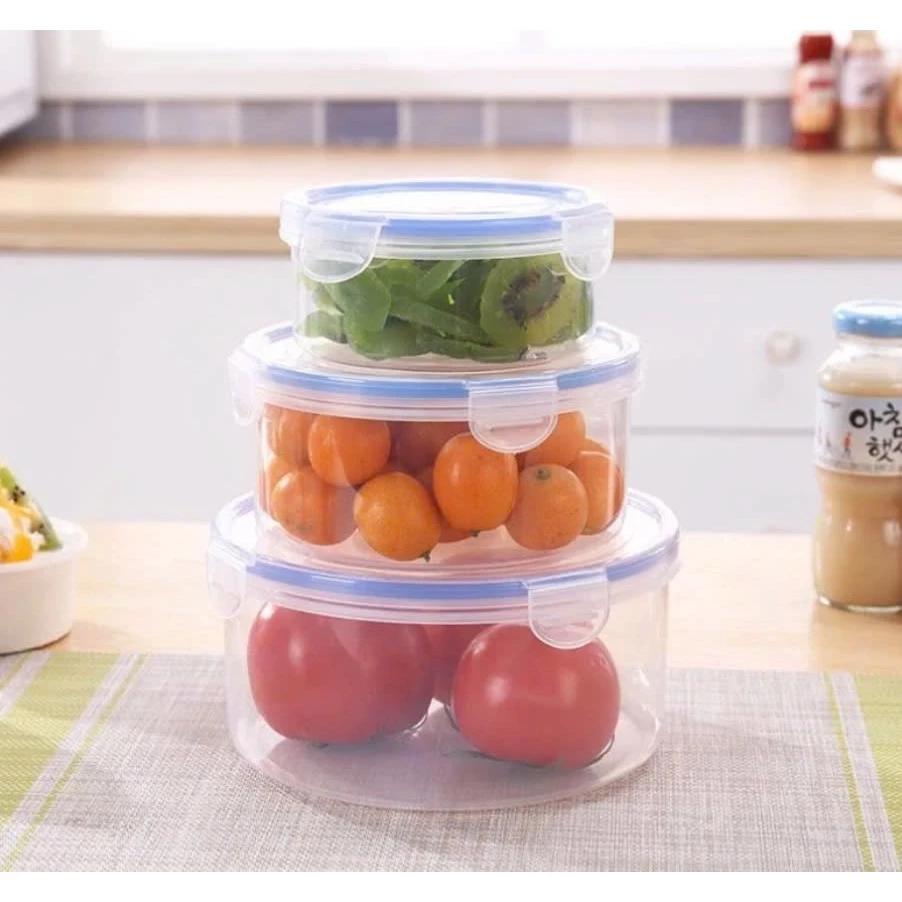 Bộ 3 hộp tròn đựng thực phẩm Việt Nhật 6536 - bộ 3 hộp tròn 3 size có nắp gài đựng thức ăn an toàn