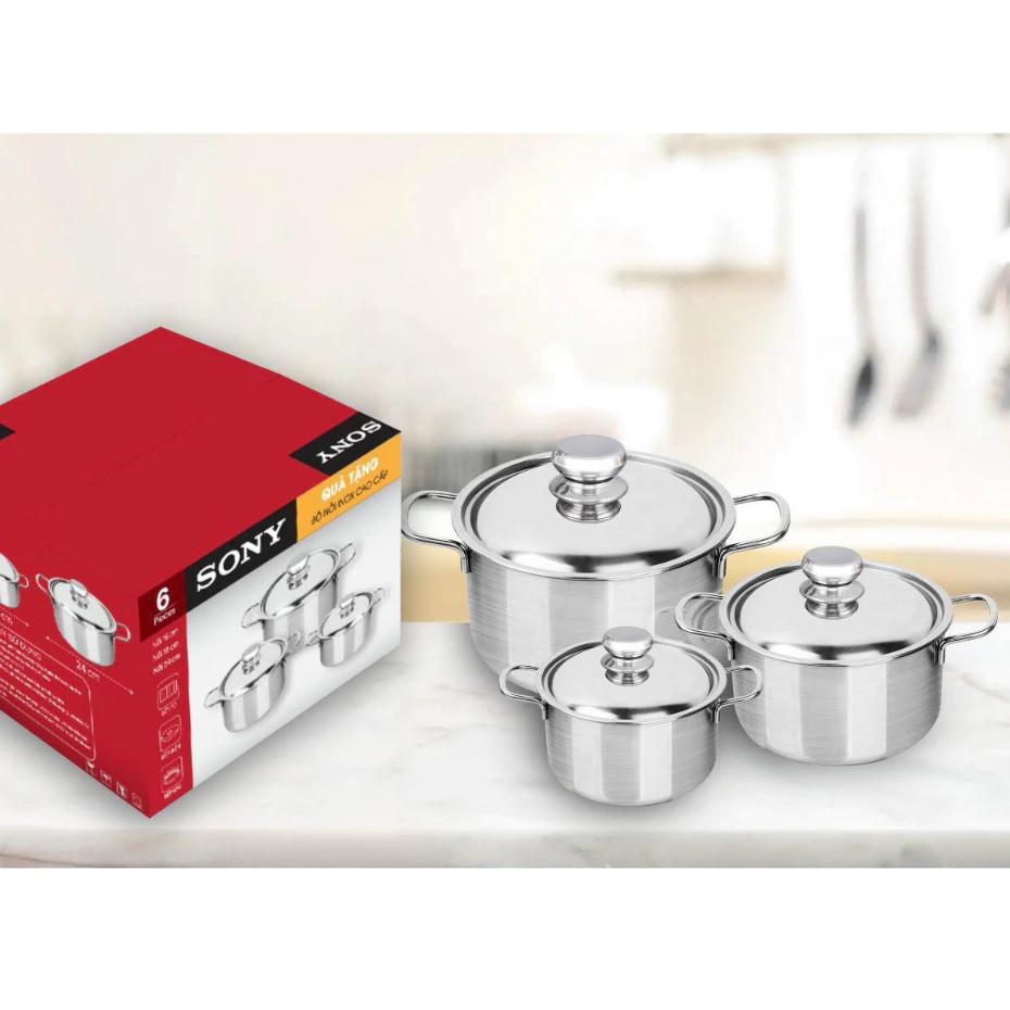Bộ 3 nồi Inox 16cm - 20cm - 25cm dùng cho mọi loại bếp - bộ nồi inox Sony nhà bếp