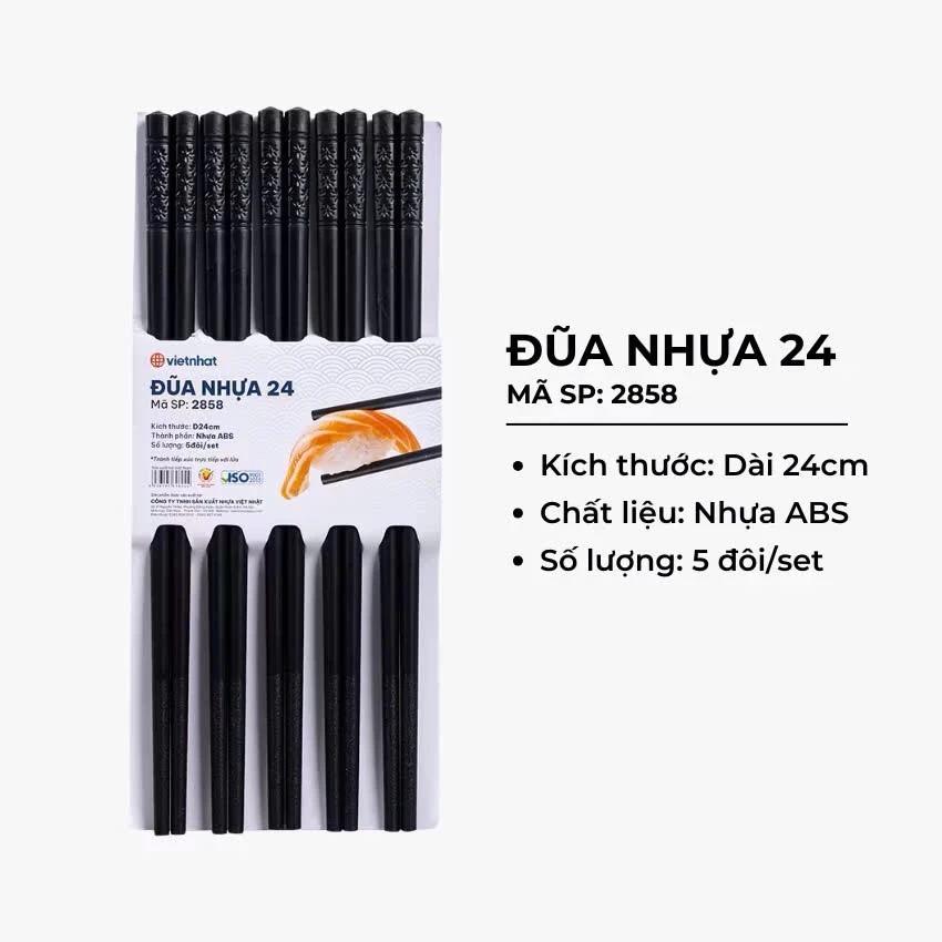 Bộ 5 đôi đũa nhựa Việt Nhật 2858 chống trơn trượt, màu đen sang trọng bền đẹp