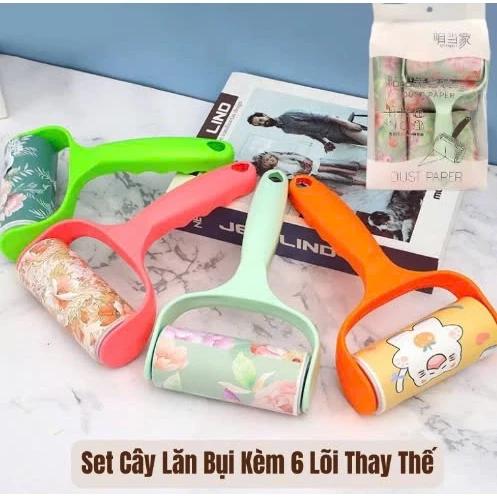 Bộ Cây Lăn Bụi + Tặng Kèm 5 Lõi Lăn Thay Thế Làm Sạch Quần Áo, Ga Giường, Sofa, Lông Chó Mèo Cute