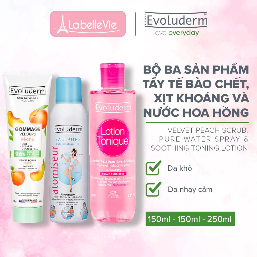 Bộ chăm sóc da 3 bước cho da khô và nhạy cảm Evoluderm dưỡng ẩm, cho làn da mịn màng tươi sáng