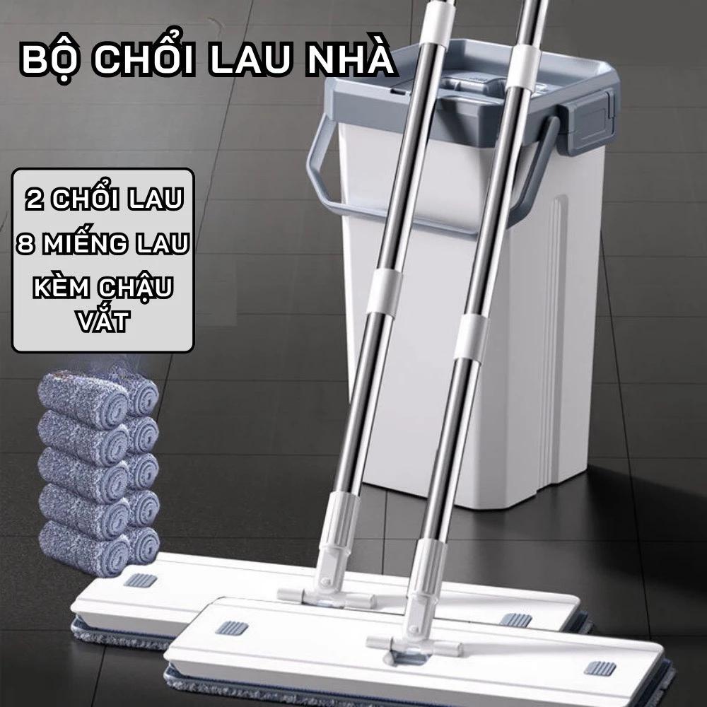 Bộ chổi lau nhà thông minh X2 Plus - Cây lau nhà tự vắt chổi lau nhà tách nước, xoay 360 độ kèm 2 Chổi Và 8 Bông Lau