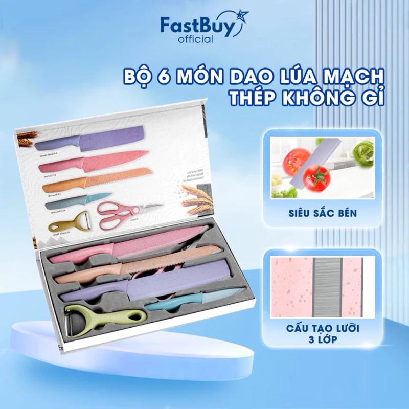 Bộ Dao Nhà Bếp Lúa Mạch 6 Món Lưỡi Dao Đúc Thép Không Rỉ 30CR13 Chất Lượng Cao, Chống Mài Mòn, Chống Rỉ Sét Siêu Bén
