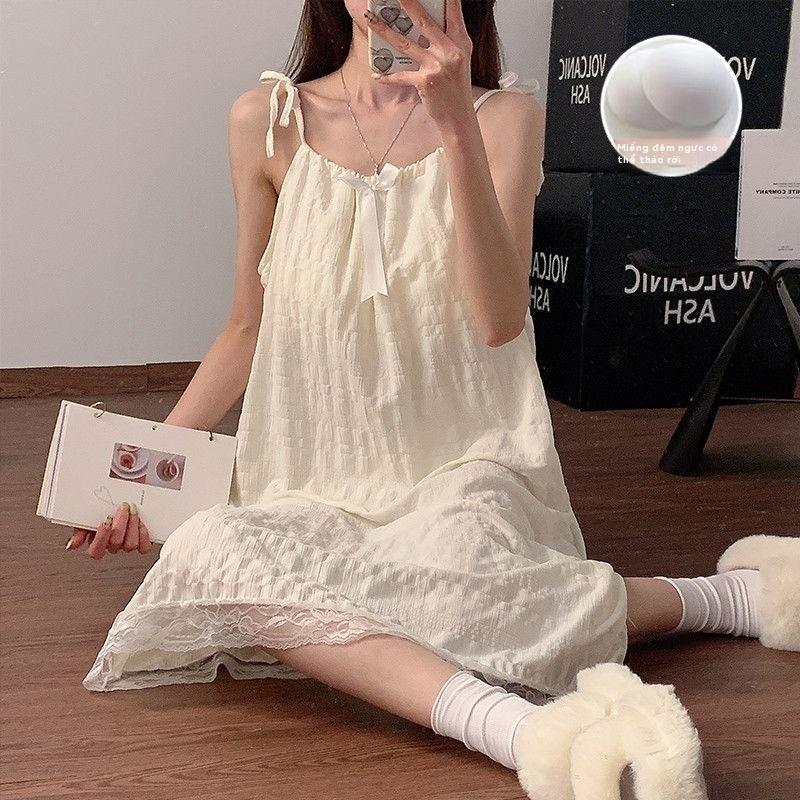 Bộ Đồ Ngủ Xuyên Biên Giới Nữ Mùa Hè Mỏng Phong Cách Có Miếng Lót Ngực Mây Cotton Sling Váy Ngủ Ngọt Ngào Nguyên Chất Desire Phong Cách Nhà Quần Áo Có Thể Mặc Bên Ngoài