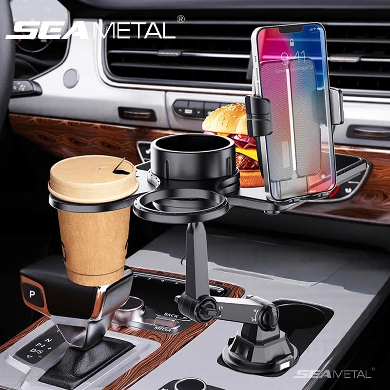 Bộ mở rộng giá đỡ cốc ô tô SEAMETAL có khay Giá đỡ điện thoại 360°Phanh đĩa ăn ô tô có thể điều chỉnh