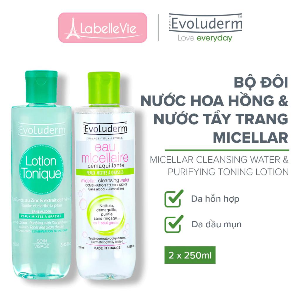 Bộ nước tẩy trang và nước hoa hồng Evoluderm dành cho da hỗn hợp 250ml