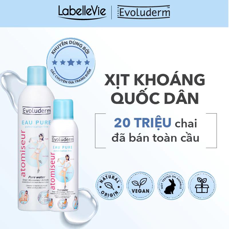 Bộ nước xịt khoáng Evoluderm dưỡng da, cấp ẩm tức thì, làm dịu da 400ml và 150ml