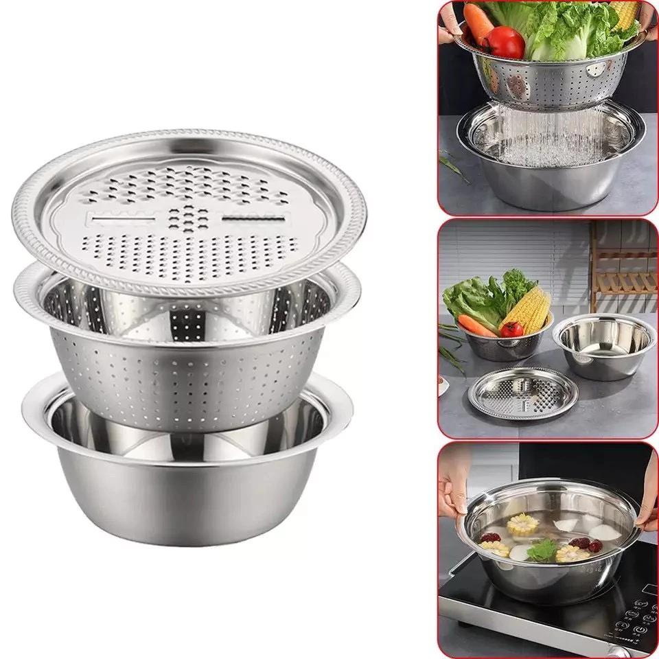 Bộ rổ inox kèm mâm nạo và gọt vỏ rau, củ, quả 3 trong 1 đa năng, tiện dụng, tiết kiệm - HỘP XANH LÁ