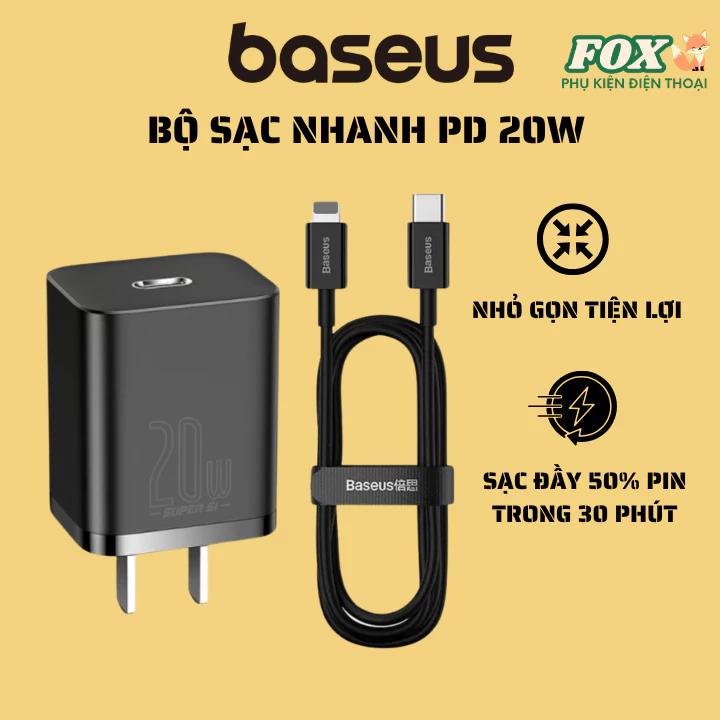 Bộ Sạc BaseusPD 20W Super si, Củ Sạc Nhanh QC3.0 Kích Thước Nhỏ Gọn IPhone