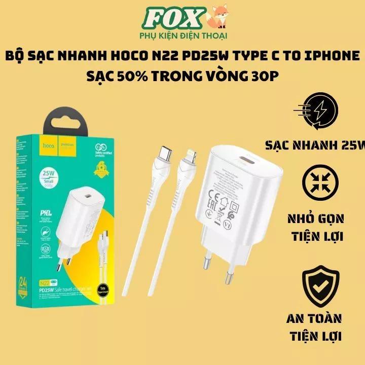 Bộ sạc chính hãng Hoco N22 PD25W Type c to IPhone chống cháy dùng cho 6G đến 14Promax