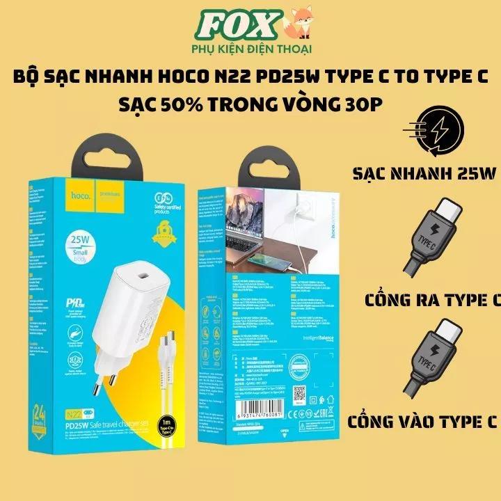 Bộ sạc chính hãng Hoco N22 PD25W Type c to Type c chất liệu cao cấp chống cháy