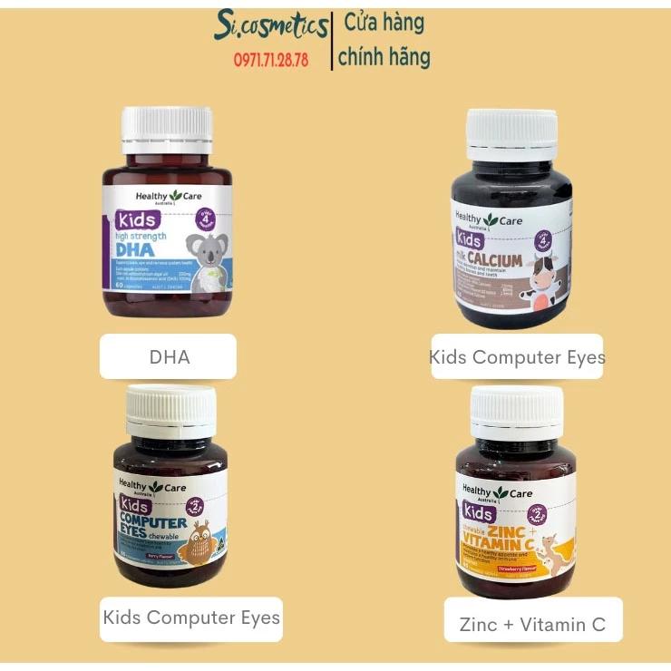 Bộ sản phẩm DHA, Canxi milk, Vitamin C, Kẽm và bổ mắt Healthy Care cho bé