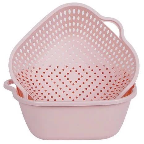 Bộ thau rổ 2 lớp vuông nhựa VIỆT NHẬT - Bộ Thau Rổ Nhựa Rửa rau củ quả, trộn thực phẩm 3288 3289 tiện lợi