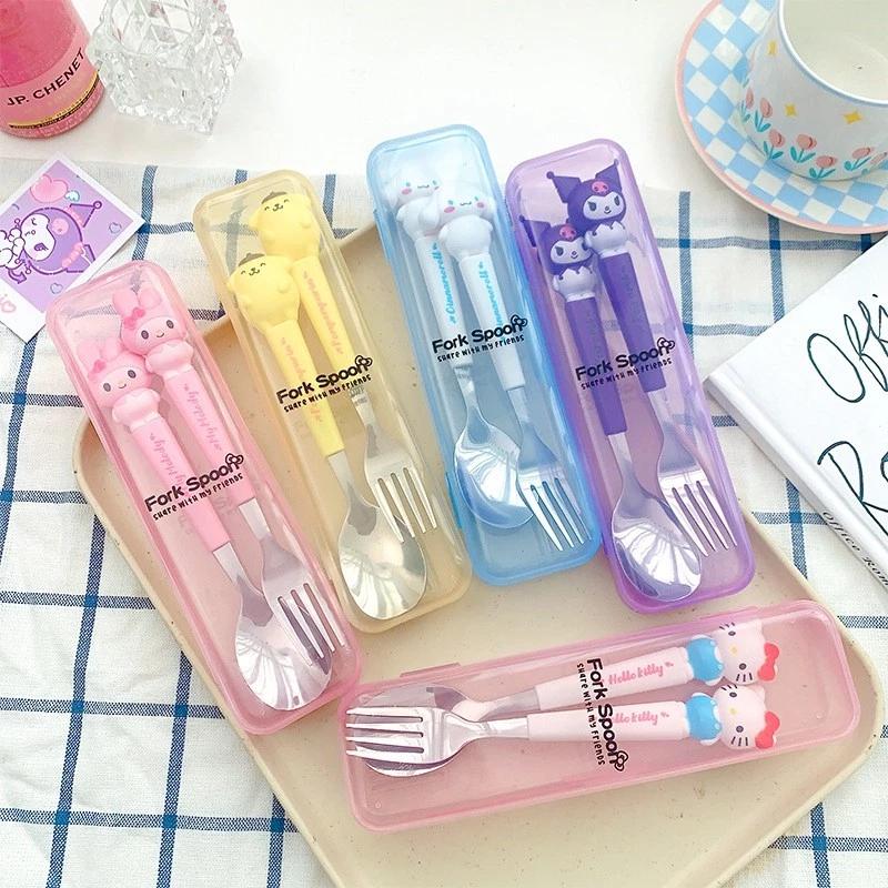 Bộ thìa hoạt hình Bộ nĩa dễ thương Melody Kitty Kids Bộ đồ ăn bằng thép không gỉ